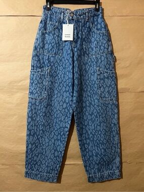 Damson Madder | NWT Drew Cargo Jeans Leopard Laser Denim Cinch Waist Size 2